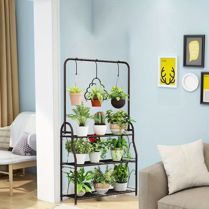 Suporte de planta interno externo em metal de 3 camadas e pendurador