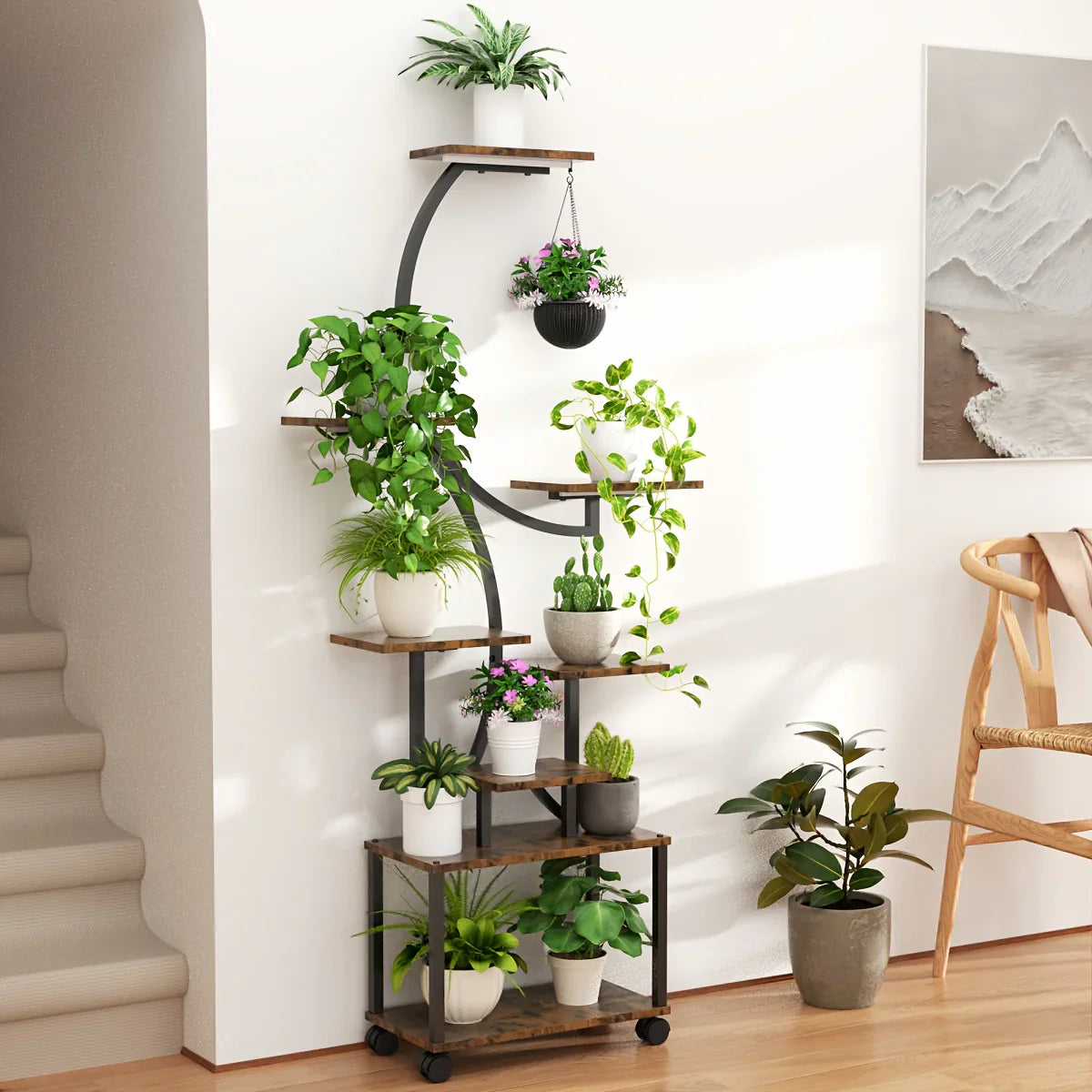 Organizador de plantas em metal em forma de S de 8 camadas
