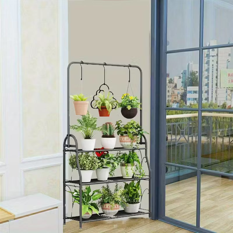 Suporte de planta interno externo em metal de 3 camadas e pendurador