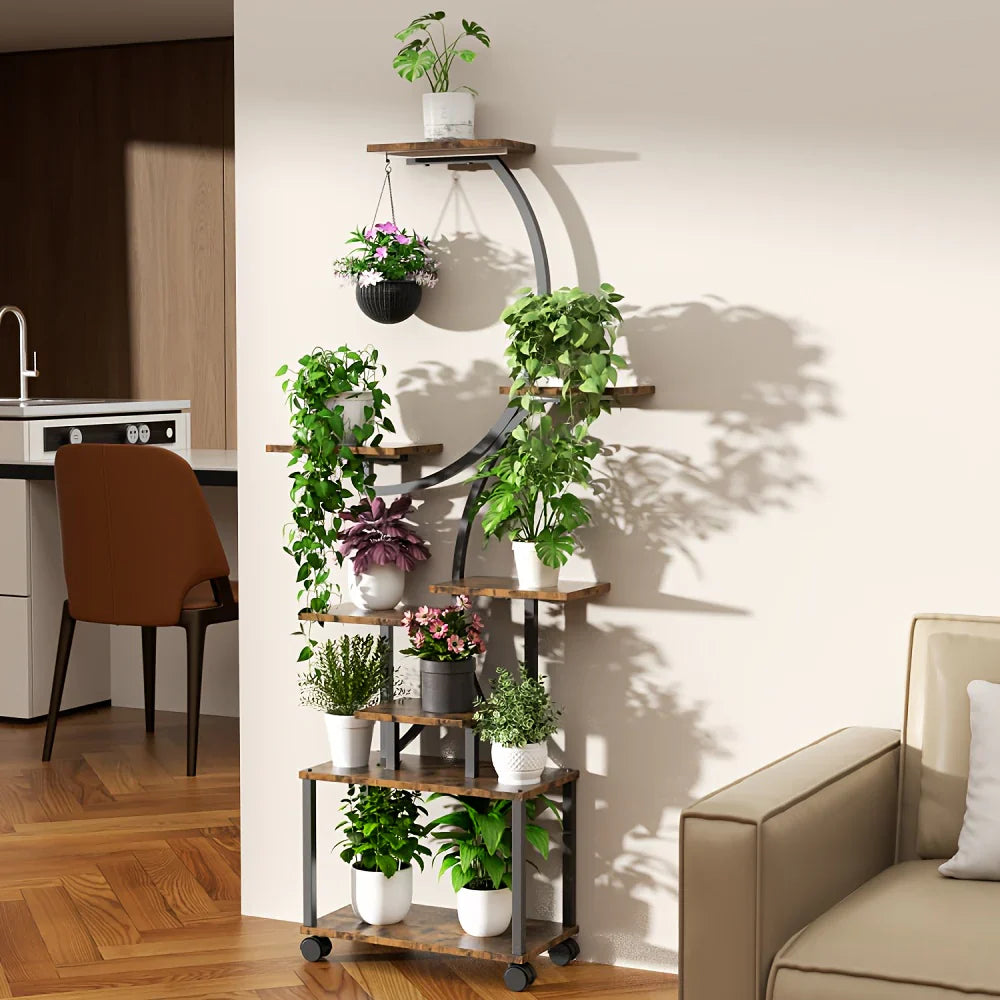 Organizador de plantas em metal em forma de S de 8 camadas